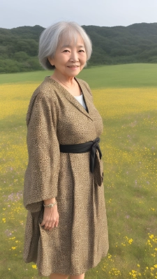 コスモス畑で佇む婆ぁ