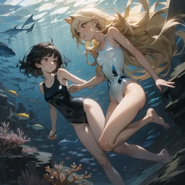 黒髪＆ブロンド・水中散歩