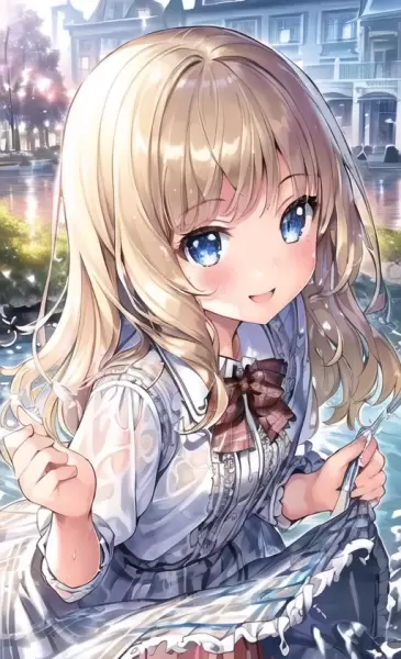 ずぶ濡れではしゃぐ少女