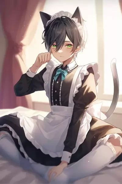 猫耳女装メイド男子＋猫耳和服男子