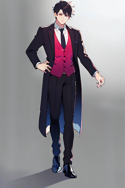 黒髪ピンク目スーツ