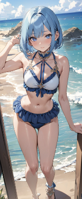 すてきな水着の青髪さん