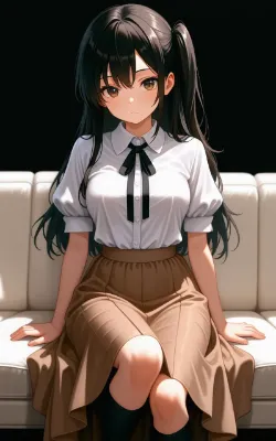 脱衣（黒髪サイドテール）