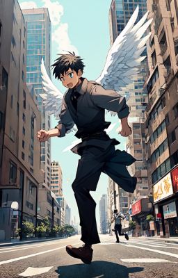 街の道路を走る天使