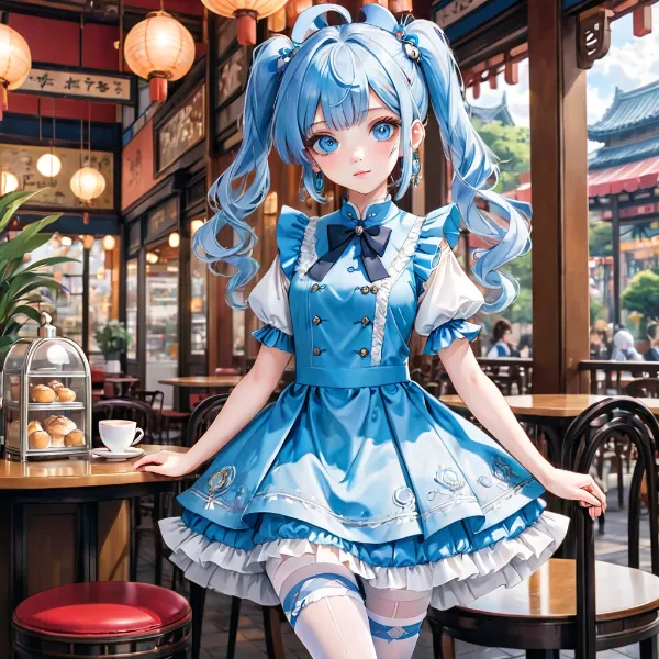 青髪少女のチャイナタウン休憩