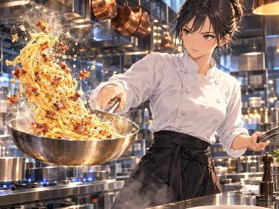 パスタを舞わせる、情熱の厨房