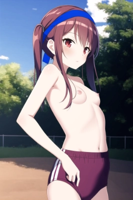 裸ブルマ+青ハチマキ