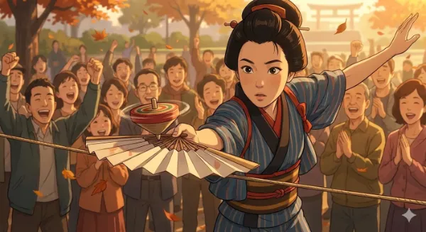 秋祭りのコマ回し姫の挑戦