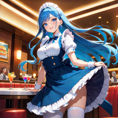 素敵な青髪ウエイトレスさん