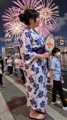 いよいよ花火が始まりました！　打上場所と近いので、音が響いてかなりの迫力です。きれい〜♥