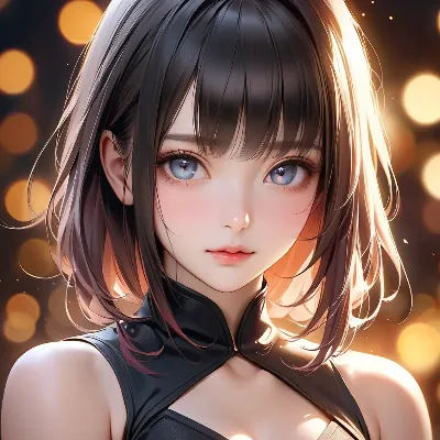 夜の光に輝く黒髪少女