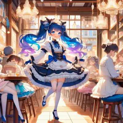 お昼の青髪ウェイトレスさん