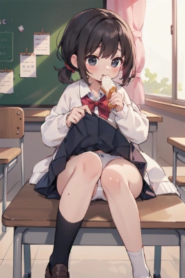 パンを食べてるショートポニーテールの子
