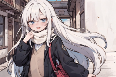 白髪　冬服　屋外