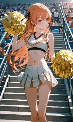 桃色髪ロング　チアガール