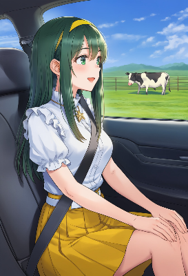 車窓に広がる夏の牧場