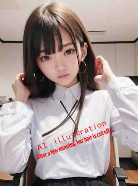 髪を弄るロングヘア美少女