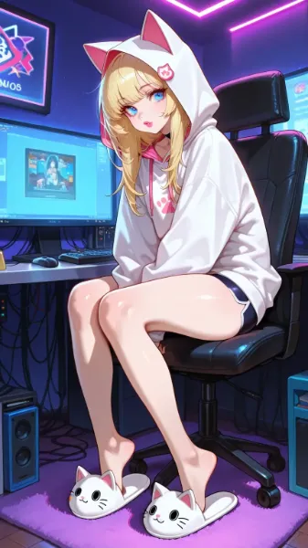 猫型スリッパと猫耳パーカー