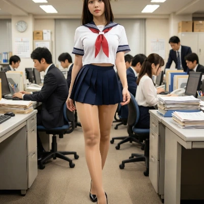 OLさんが無理してセーラー服を着てきた