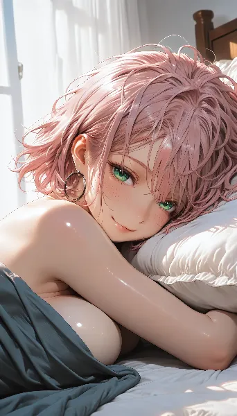 寝起きのピンク髪ショートちゃん