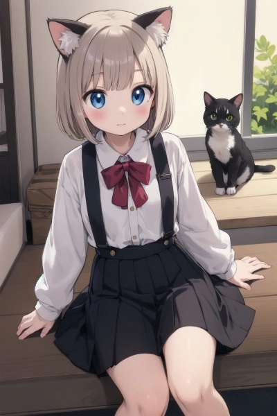 猫と猫耳の女の子