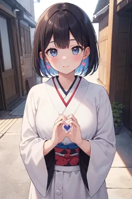 手でハートを作る控えめの女の子