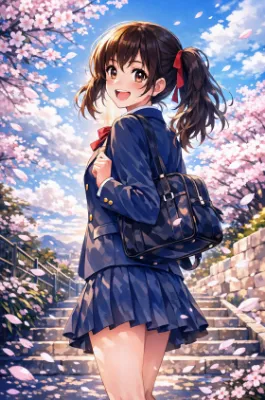 桜舞う春の笑顔