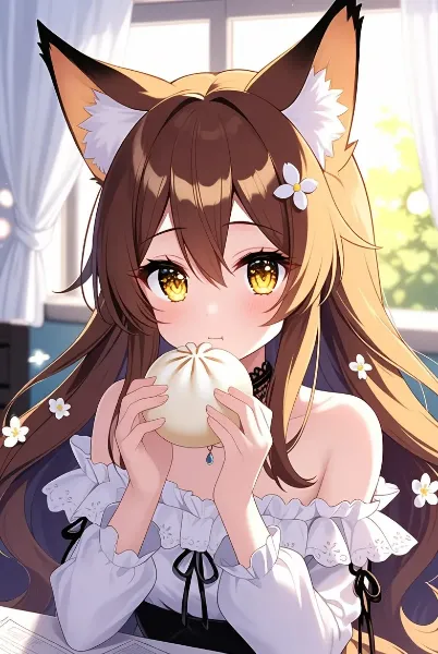 肉まんを食べる狐耳の人たち