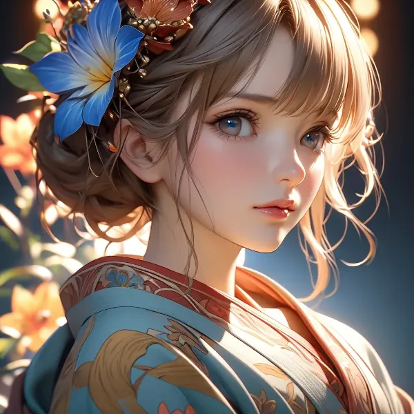 青い花飾りの少女