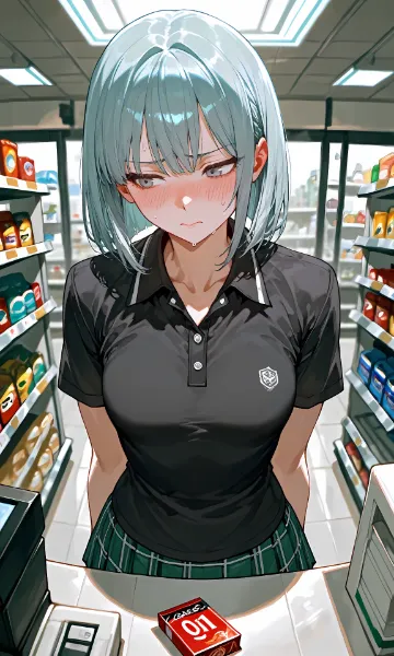 水色髪ショート　買い物