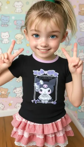 クロミTシャツとフリルスカートのコーデ