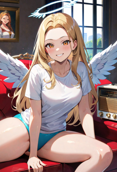 レトロラジオを聴くお嬢さま