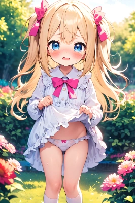 パンツを見せる金髪少女