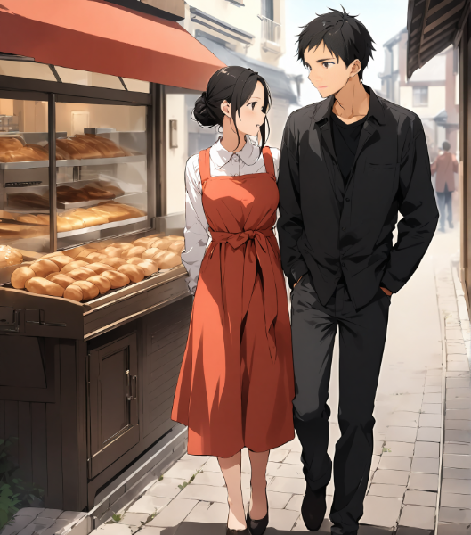 旦那とパンを買いに来た団地妻