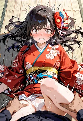 乱れた着物と髪と