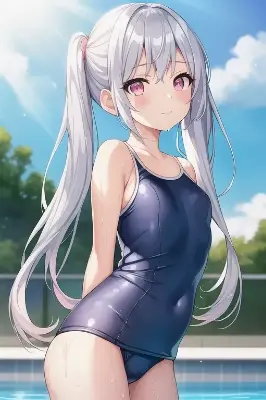 銀髪スクール水着01