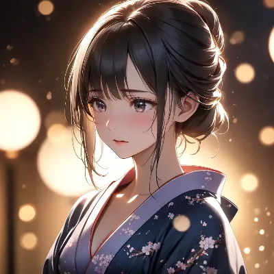 光に輝く桜の着物少女
