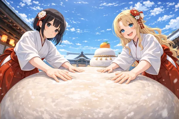 黒髪＆ブロンド・鏡餅を作った