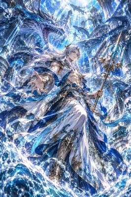 古代の深海神殿に目覚める白銀の海神