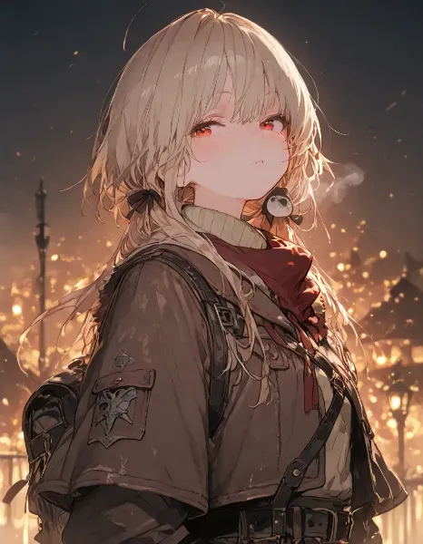 炎の街に佇む少女の旅立ち