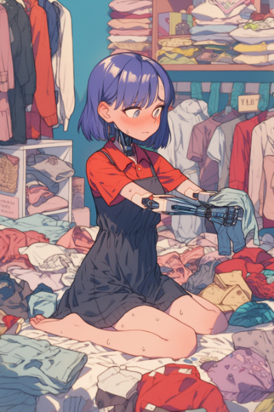 デートの服装に悩むサイボーグ娘