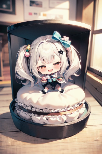 マカロンクッションの上で食べるマカロン