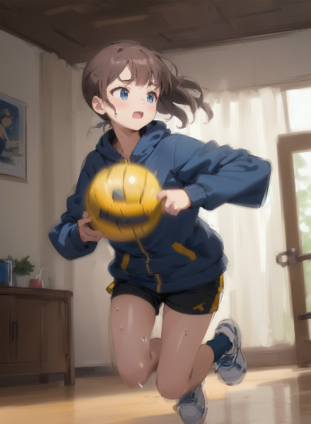 ジャケットを着た女の子とドッジボール！