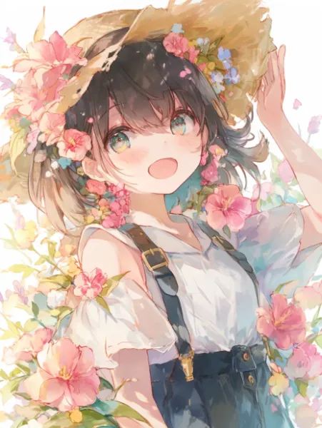 花畑の陽気な少女。