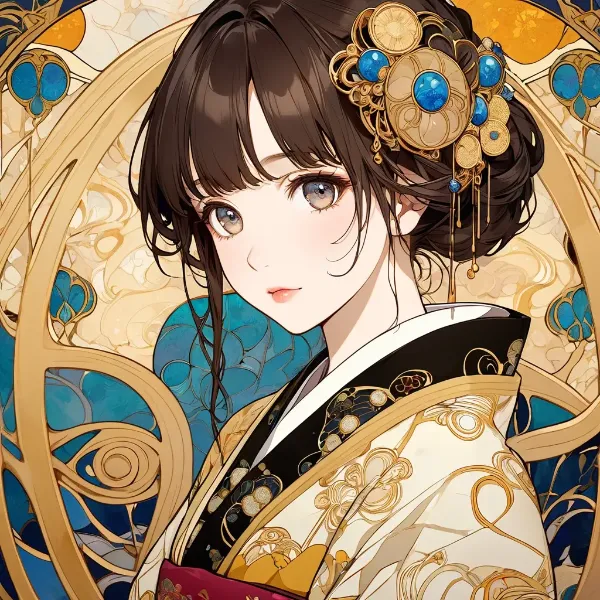 金色に輝く着物美人