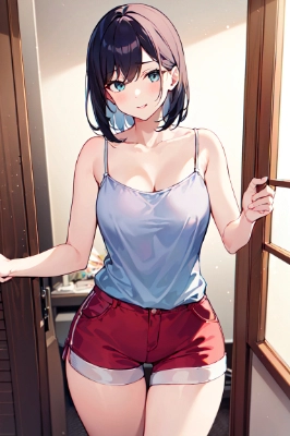 キャミソールとホットパンツの20代女性