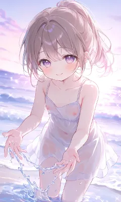 海辺でパシャパシャ