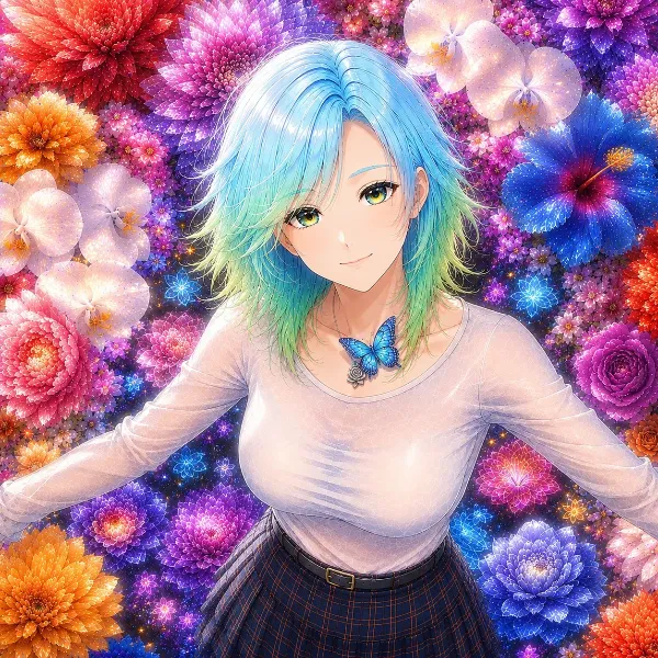 花畑の青髪少女