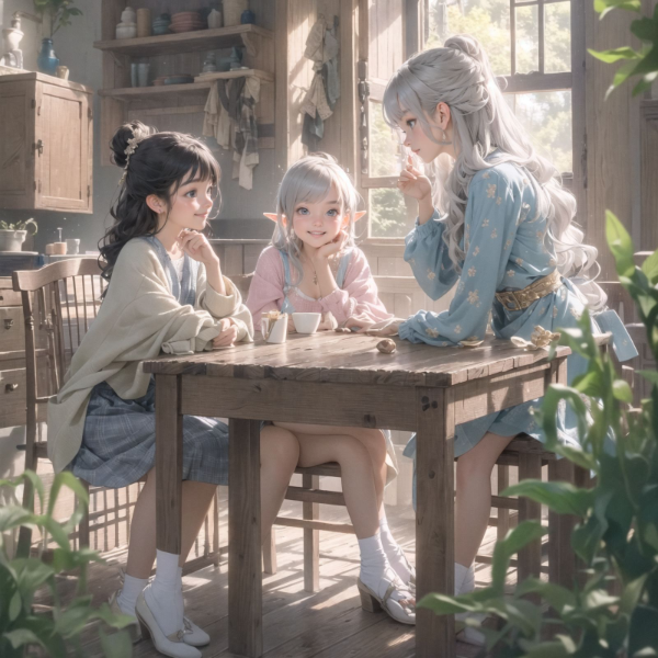 光と風が踊る庭園で、妖精たちのティータイム