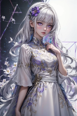 my style my model potential white  long hair Geometry background